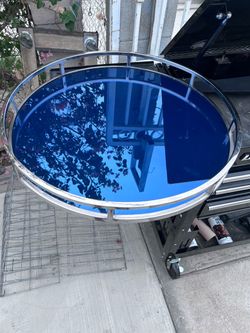 Round Blue Glass Chrome decorative plate