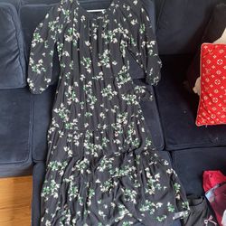Black, Floral Print Maxi Dress, Quarter Sleeves, Pockets, Old Navy, XS