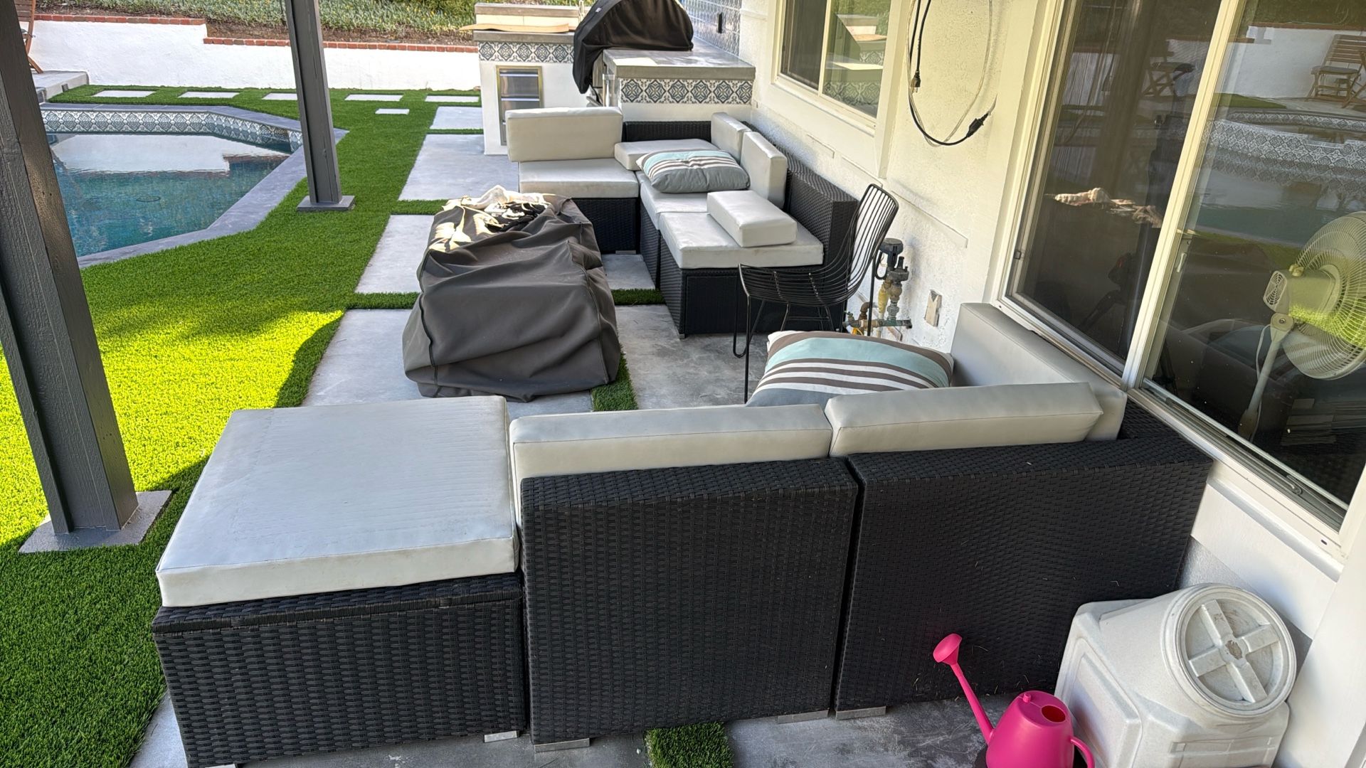 Outdoor Patio Table And Poly Wicker Couch Set