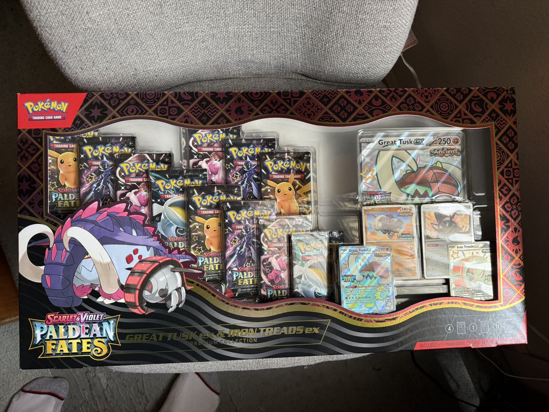 Paldean Fates Great Tusk EX and Iron Threads EX Collection