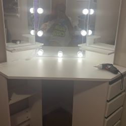 White corner vanity