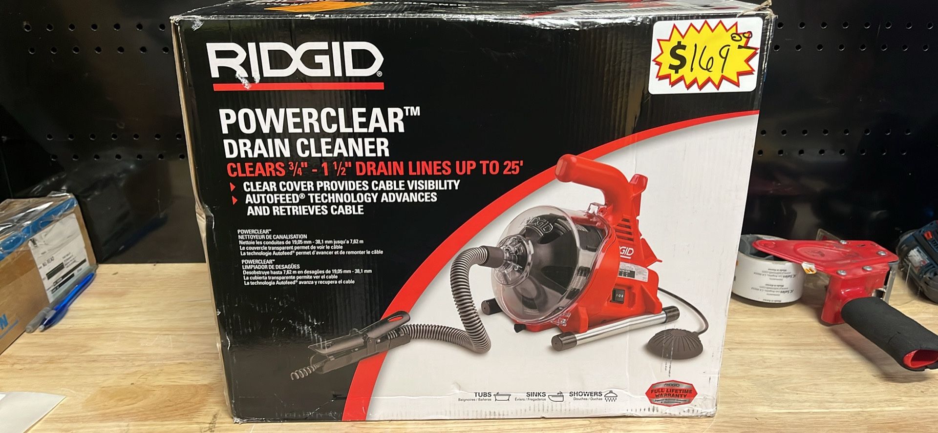 RIDGID PowerClear 120-Volt Drain Cleaning Snake Auger Machine for Heavy Duty Pipe Cleaning for Tubs, Showers, and Sinks