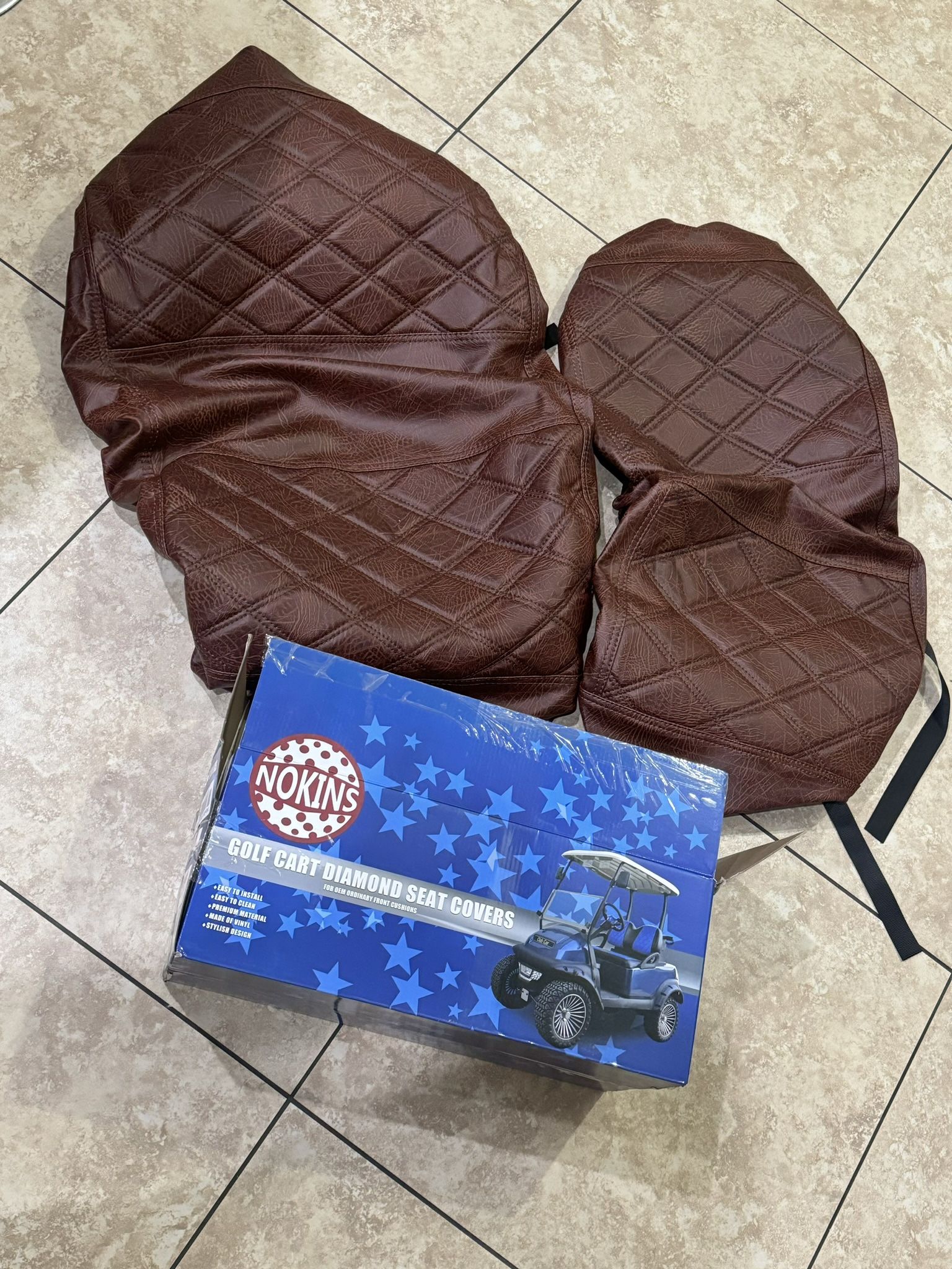 NOKINS Golf Cart Diamond Seat Covers Fit EZGO TXT RXV Freedom Liberty Express Premium Front Seat Cushion, No Stapler, Premium Vinyl, Golf Cart Breatha