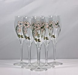 Set of  NEW 6 Perrier Jouet hand-painted Anémone Flower Belle Epoque champagne flutes - Retail: $595