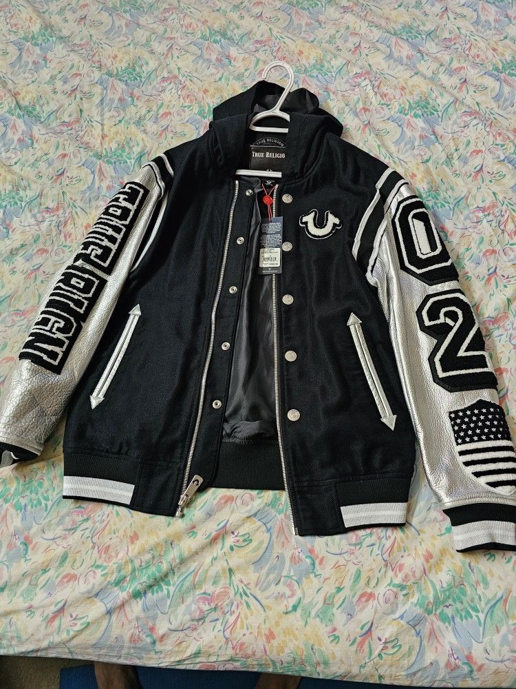 Like New True Religion Hoodie Varsity Jacket, Size Men Small, Fits Like Medium