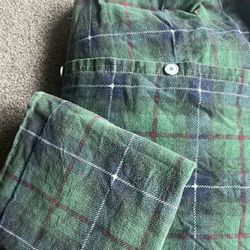 King Green Blue Red and White Plaid Flannel Duvet and 2 King Pillowcases.