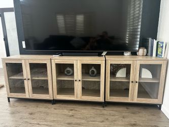 Modern Oak & Glass Storage Cabinets – Set of 3