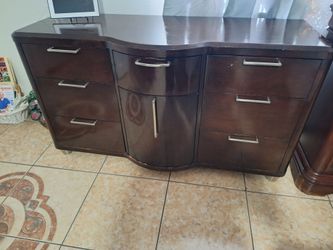 Dark Wood Dresser with 7 Drawers and Cabinet