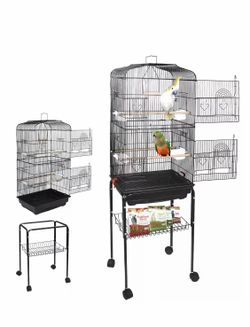 🐦 BRAND NEW 59'' Rolling Bird Cage Parakeet Finch Budgie Conure Lovebird House with Stand
