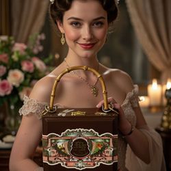 One-of-a-Kind Upcycled Cigar Box Purse – Whimsical Floral Beauty 