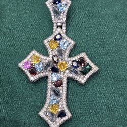 VVS D Moissanite cross with synthetic gemstones