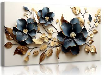 Blue Golden Flower Wall Art