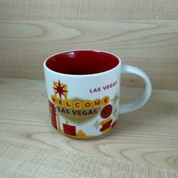 Starbucks You Are Here Las Vegas Mug 2014 Red Interior White Yellow Original