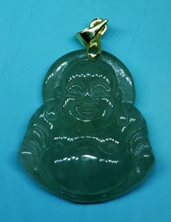 Burmese icy type A jadeite jade pendant lucky happy Buddha.