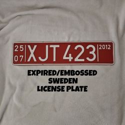 EXPIRED/EMBOSSED SWEDEN LICENSE PLATE 