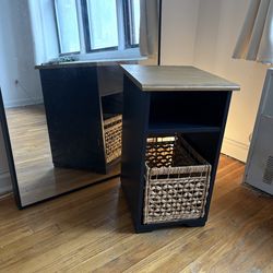 IKEA SKRUVBY Side table black-blue and Basket