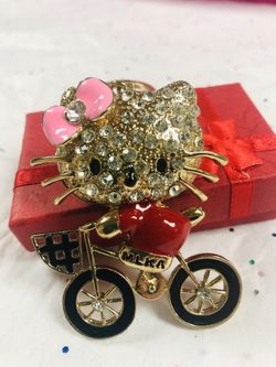 Kitty cat on bike purse charm or keychain