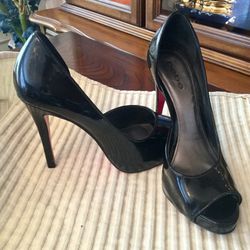 Bebe Black Leather Patent Leather Slip on Open Toe 6.5-7