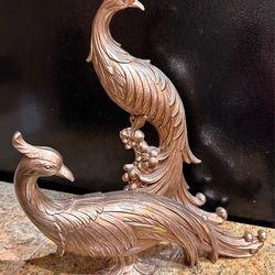 SET OF 2 VINTAGE SYROCO GOLD GILT PHEASANT/PEACOCK SCULPTURES MID CENTURY