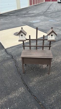 Wooden Bench with Two Birdhouses