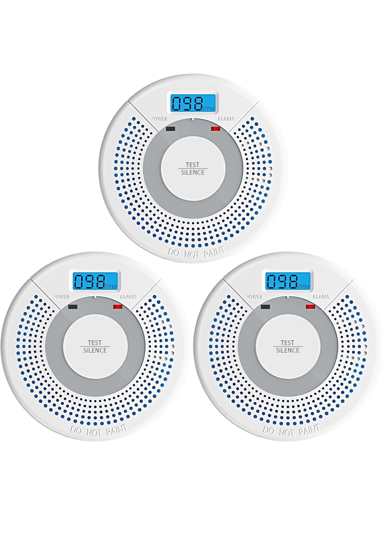 🔥Brand new🔥 3 Pack Combination Photoelectric Smoke Alarm and Carbon Monoxide Detector Battery Operated with Digital Display (White)