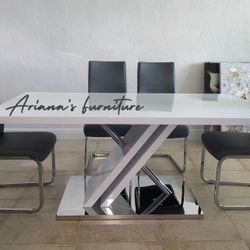 Modern White Glossy dining Table Set 71x35