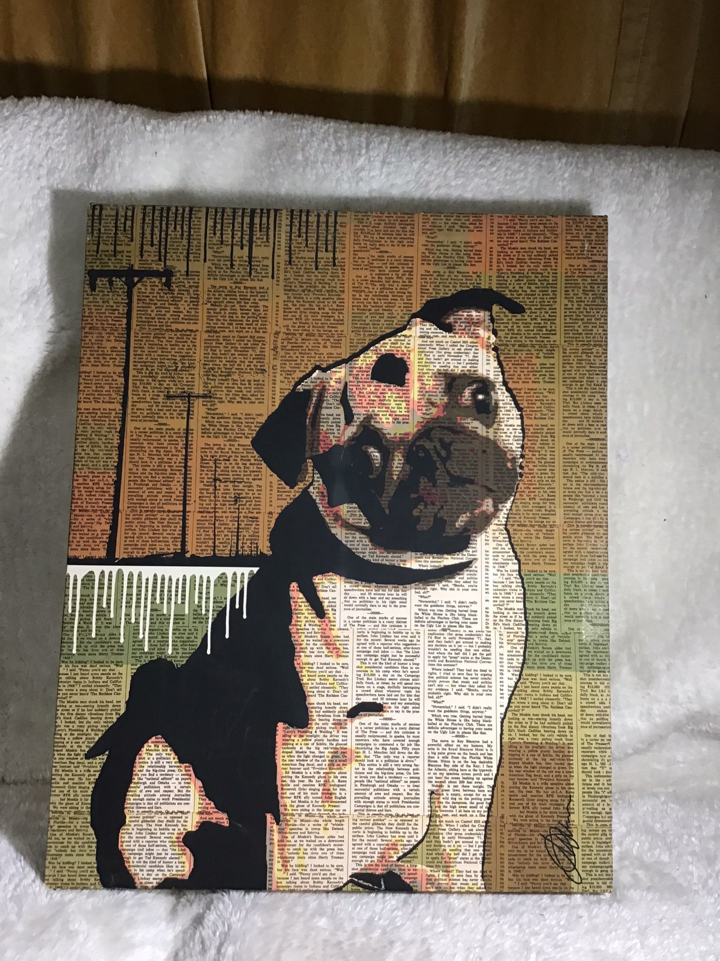 Pug Dog Wall Art Print,dog Home Decor-newspaper Back Ground