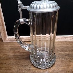 Vintage 1990 Rastal Miller Genuine Draft 0.5 Liter Ornate Glass Beer Stein With Lid - Vintage Collectible Beer Stein

