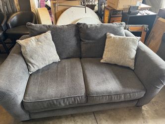 Gray Fabric Loveseat and big arm chair with Accent Pillows $150 like new