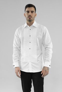 White Tuxedo Pleated Shirt 
