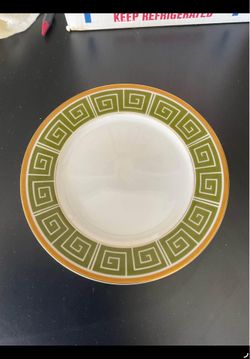 Set of Sango dishes green with gold trim