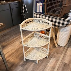 3 Tier White Wicker Shelf