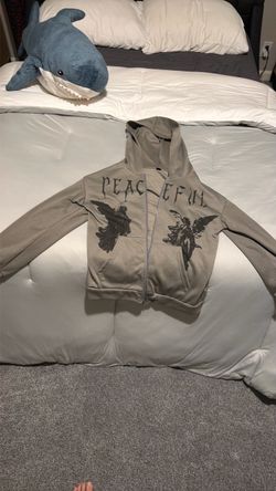 Grey PEACEFUL Angel graphic Zip-Up hoodie Men’s XS |