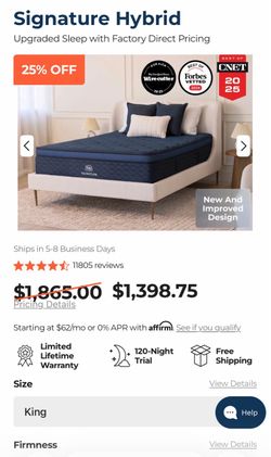 Brand New Signature  Hybrid Brooklyn Bedding King Size Mattress