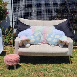 Couch With Pillows And Stool