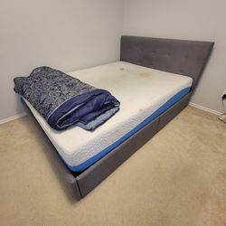 Gray Queen-Sized Bed (Amolife Upholstered Bed) w/ Mattress