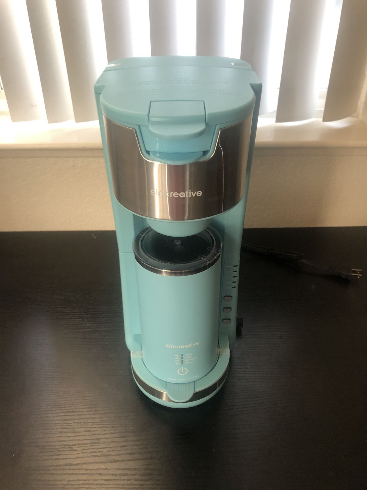 New Blue Sincreative Single Serve Coffee Maker, With Milk Frother