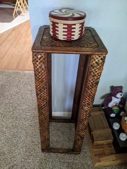 Mahogany Real Wood Accented With Wicker, Dark Stain Real Wood