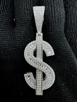 Iced Out Dollar Sign Pendant 925 silver Moissanite