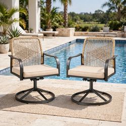 NEW Patio Chairs Set of2, Wicker Patio Dining Chair with Cushions and Metal Frame, Swivel