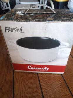 1.5 quart White flame proof casserole pan