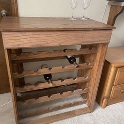 Solid Wood 30-Bottle Wine Rack with drawer