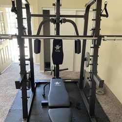 Vesta Fitness Smith Machine 2001 w/Bench Attachment | 230lb Bumpers Weights | 7ft Olympic Bar | Fitness | Gym Equipment | FREE DELIVERY 🚚 