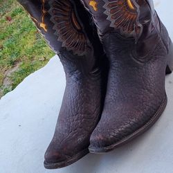 Caw Boy Boots  Bull Dewlap 100% Real Leather 