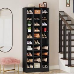 ❤️‍🔥 30 Pairs Tall Shoe Cabinet, 10 Tiers White Wooden Shoe Storage Rack for Closet, Entryway - 10-tier$110