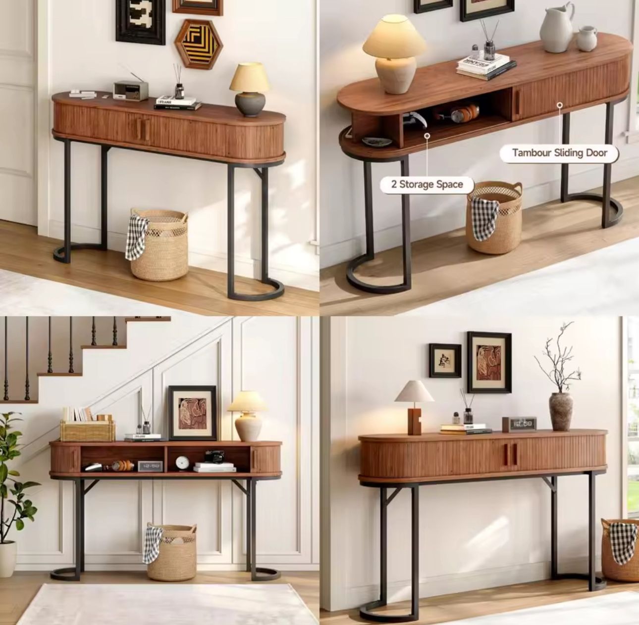 55 Inch Console Table with Sliding Door and 2 Drawers Entryway Sofa Table with Metal Legs Long Behind Couch Storage Furniture