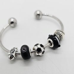 Black Glass & Metal Bead Cuff Bangle