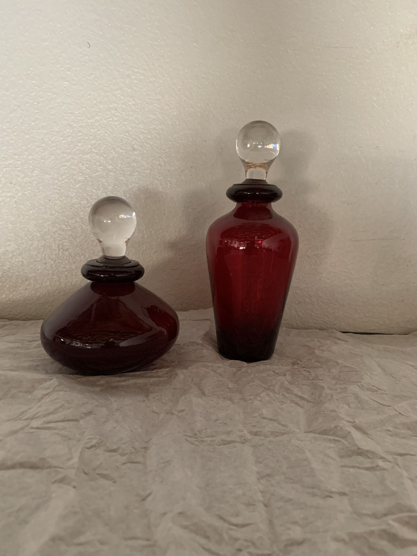 Vintage Ruvy Red Perfime/Apothecary Bottles- Clear Stoppers