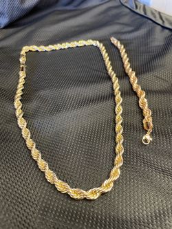 14K Plated Thick Rope Chain And Bracelet