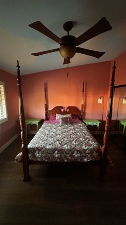 Wood Four-Poster Queen Bed Frame